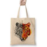 Humuts Geo Sketch Tiger Açık Bej Uzun Saplı Bez Çanta