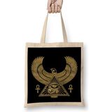 Humuts Golden Egyptian Eye of Horus Wadjet Uzun Saplı Açık Bej Bez Çanta