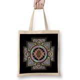 Humuts Golden Sri Yantra Sri Chakra in Pastel Lotus Uzun Saplı Açık Bej Bez Çanta