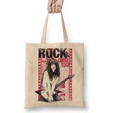 Humuts Grrrl Riot Rock Açık Bej Uzun Saplı Bez Çanta