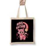 Humuts Hail Satan Cat Cute Rainbow Kitty Heavy Metal Pun Uzun Saplı Bez Çanta