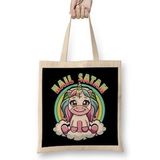 Humuts Hail Satan Unicorn Rainbow Heavy Metal Satanic Pun Uzun Saplı Bez Çanta
