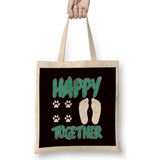 Humuts Happy Together Human Dog Owner Puppy Lover Animal Fans Bez Uzun Saplı Açık Bej Rengi Çanta