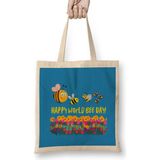 Humuts Happy World Bee Day! Açık Bej Uzun Saplı Bez Çanta