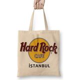 Humuts Hard Rock Cafe Istanbul Açık Bej Uzun Saplı Bez Çanta