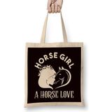 Humuts Horse Girl Love Equestrian Sport Horses Riding Saddle Stable Uzun Saplı Açık Bej Bez Çanta