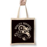 Humuts Hot Rod Service Classic Old American Cars Automobile Garage Uzun Saplı Açık Bej Bez Çanta