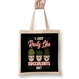 Humuts I Just Really Like Succulents Ok Cute Plant Pun Bez Uzun Saplı Açık Bej Rengi Çanta
