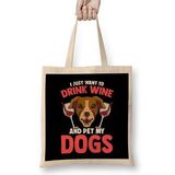 Humuts I Just Want To Drink Wine And Pet My Dogs Wino Bez Uzun Saplı Açık Bej Rengi Çanta