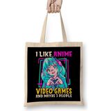 Humuts I Like Anime Video Games And Maybe 3 People Gamer Bez Uzun Saplı Açık Bej Rengi Çanta