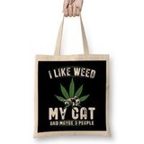 Humuts I Like Weed My Cat And Maybe 3 People Kedi Bez Uzun Saplı Açık Bej Rengi Çanta