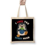 Humuts I Love You Berry Much Cute Penguin I Love You Pun Bez Uzun Saplı Açık Bej Rengi Çanta