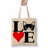 Humuts I Lowe Kedi Seni Seviyorum Kedi Bez Uzun Saplı Açık Bej Rengi Çanta