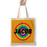 Humuts Jacob Name Personalized Custom Vintage Retro Rainbow Design Gift Baby Gift for Him Bez Kadın Günlük Çanta