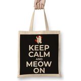 Humuts Kedi Cats Keep Calm And Meow On Bez Uzun Saplı Açık Bej Rengi Çanta