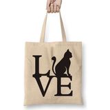 Humuts Love Cat Kedi Bez Uzun Saplı Açık Bej Rengi Çanta