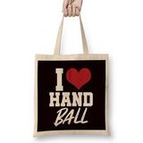 Humuts Love Handball Handballer Heart Ball Sports Team Coach Game Uzun Saplı Açık Bej Bez Çanta