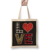 Humuts Love Leopard Buffalo Plaid Family Aniversary Matching Uzun Saplı Açık Bej Bez Çanta