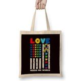 Humuts Love Needs No Words Us American Flag Autism Puzzle Autistic Uzun Saplı Açık Bej Bez Çanta