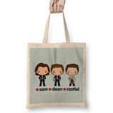 Humuts Love Sam Dean Castiel Supernatural Uzun Saplı Açık Bej Bez Çanta