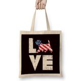 Humuts Love West Highland Terrier Westie Us American Flag Dog Breed Uzun Saplı Açık Bej Bez Çanta