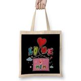 Humuts Love You Mom Anneler Günü Uzun Saplı Açık Bej Bez Çanta