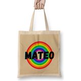 Humuts Mateo Name Personalized Custom Vintage Retro Rainbow Style Design Gift Baby Gift For Him Bez Uzun Saplı Açık Bej Rengi Çanta