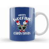 Humuts Merry Woofing Christmas Santa Glasses Dog Beyaz Porselen Kupa Bardak