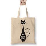 Humuts Meu Pretinho Basico Cat Kedi Açık Bej Uzun Saplı Bez Çanta