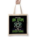 Humuts Never Trust An Atom They Make Up Everything Pun Bez Uzun Saplı Açık Bej Rengi Çanta