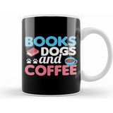 Humuts Porselen Beyaz Cute Funny Books Dogs And Coffee Bookworm Kupa Bardak