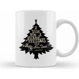 Humuts Porselen Beyaz Yılbaşı Yeni Yıl Konseptli Merry Christmas Ağaç Kupa Bardak