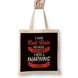 Humuts Red Hair Warning Label Ginger Redhead Orange Red Haired Bez Uzun Saplı Açık Bej Rengi Çanta