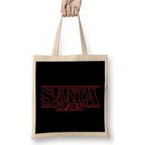 Humuts Santa Claus Stranger Things Logo Christmas Bez Uzun Saplı Açık Bej Rengi Çanta