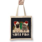 Humuts Santa Paws Christmas Pug And Cat Bez Uzun Saplı Açık Bej Rengi Çanta