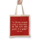 Humuts Strong Woman Quote Bez Uzun Saplı Açık Bej Rengi Çanta