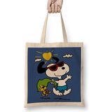 Humuts Summer Snoopy 01 Pamuk Bez Çanta Uzun Saplı Yıkamalı Açık Bej Renkli Büyük Boy - 40 X 40