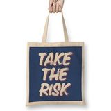 Humuts Take The Risk Slogan Bez Uzun Saplı Açık Bej Rengi Çanta