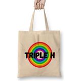 Humuts Triple H - Vintage Retro Rainbow Style Warriors Design Wrestlers-Gift Bez Çanta Uzun Saplı - Açık Bej - 40 X 40