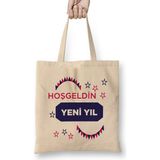 Humuts Yılbaşı Yeni Yıl Konseptli Mutlu Yıllar Hediye 010 Bez Kadın Günlük Çanta