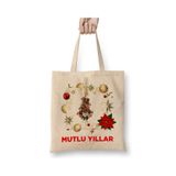 Humuts Yılbaşı Yeni Yıl Konseptli Mutlu Yıllar Hediye Bez Kadın Günlük Çanta
