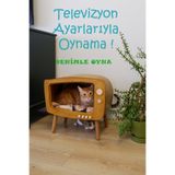 huncar Kedi Evi Ahşap Retro TV Dekoratif Kedi Evi İç Mekan Kediler için