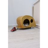 HunCar Kedi Evi Çekme Karavan Dekoratif Ahşap Iç Mekan - Kahverengi