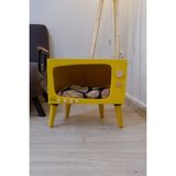 HunCar Vintage Tv Görünümlü Ahşap Kedi Evi El Yapımı - Sarı