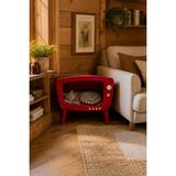 HunCar Vintage Tv Görünümlü Ahşap Kedi Evi Purple Red – Iç Mekan Dekoratif Kedi Evi - Kırmızı