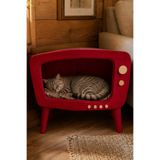 huncar Vintage TV Görünümlü Ahşap Kedi Evi Purple Red – İç Mekan Dekoratif Kedi Evi