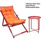Hundemir Minderli Katlanır Şezlong Set Bahçe, Balkon, Teras ve Plaj İçin 1 Şezlong 1 Sehpa - Turuncu