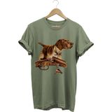 Hunter Avcılık Temalı Fişek Labrador Retriever Setter Pointer Baskılı %100 Pamuk Regular Fit T-Shirt - Haki