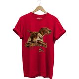 Hunter Avcılık Temalı Fişek Labrador Retriever Setter Pointer Baskılı %100 Pamuk Regular Fit T-Shirt - Kırmızı - 3XL