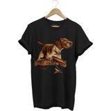 Hunter Avcılık Temalı Fişek Labrador Retriever Setter Pointer Baskılı %100 Pamuk Regular Fit T-Shirt - Siyah